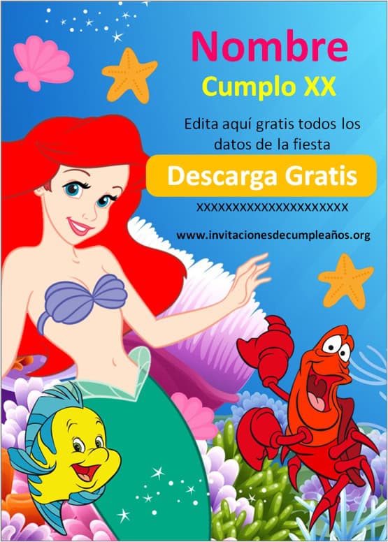 Tarjeta Digital Cumpleaños Sirenita Ariel